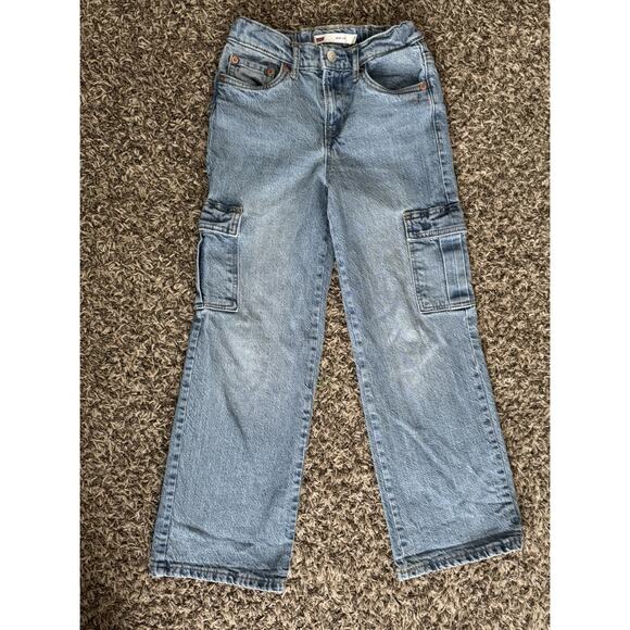 Levi’s Girls Wide Leg Cargo Jeans Pants Size 7 Elastic Waist Baggy Style - Picture 2 of 5